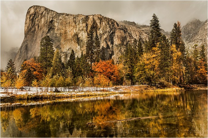In the image above I went with a more conventional composition, emphasizing El Capitan’s bulk against clouds that were spitting small, wet snowflakes.