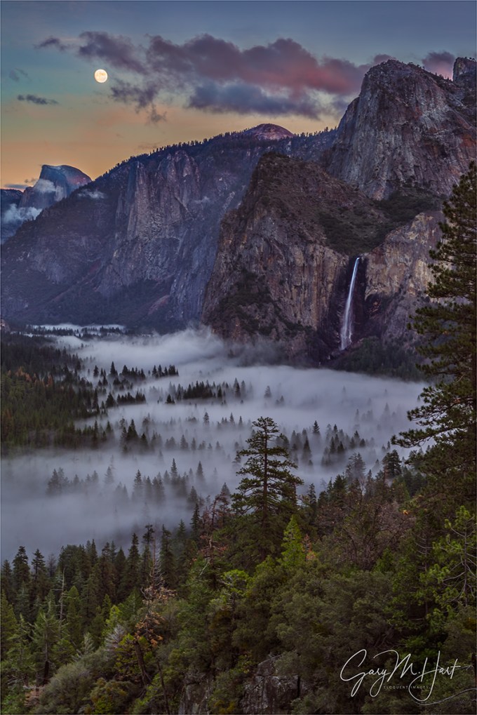 Gary Hart Photography: Moon and Mist, Half Dome and Bridalveil Fall, Yosemite