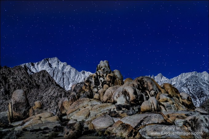 Gary Hart Photography: Mountain Moonlight, Mt. Whitney and Lone Pine Peak, Alabama Hills, California