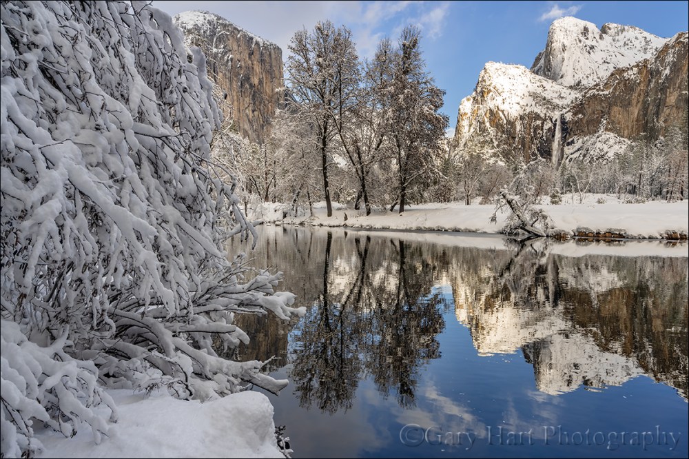 Gary Hart Photography: Snow and Reflection, El Capitan and Bridalveil Fall, Yosemite