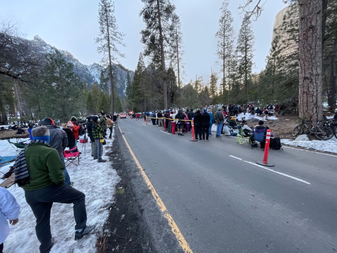 16Feb21 Horsetail Fall Crowd, Northside Drive, Yosemite