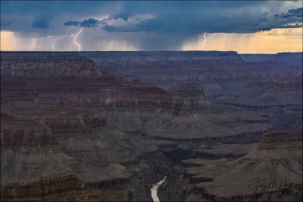 Gary Hart Photography: Sunset Triple Lightning, Hopi Point, Grand Canyon