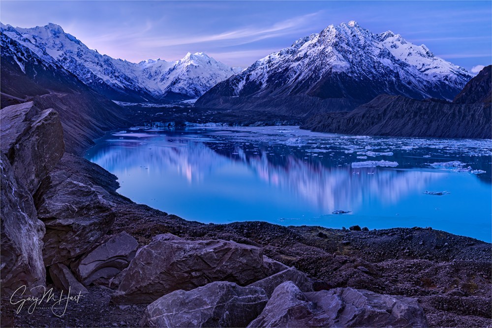 Gary Hart Photography: Glacial Twilight, Tasman Lake, New Zealand