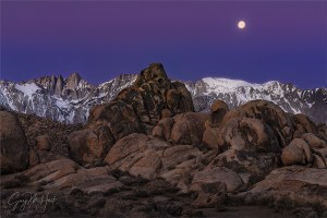 Gary Hart Photography: Twilight Wedge and Setting Moon, Mt. Whitney and the Alabama Hills, Eastern Sierra