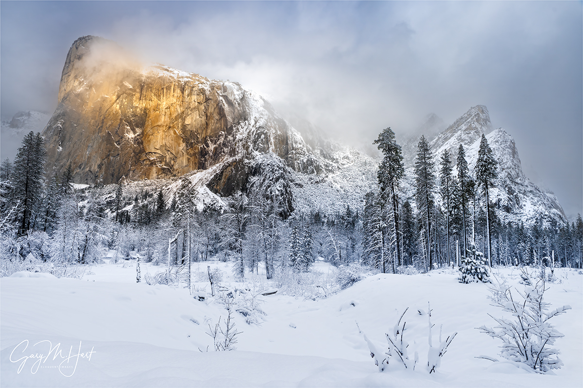 Gary Hart Photography: White Gold, Snowy El Capitan and The Three Brothers, Yosemite